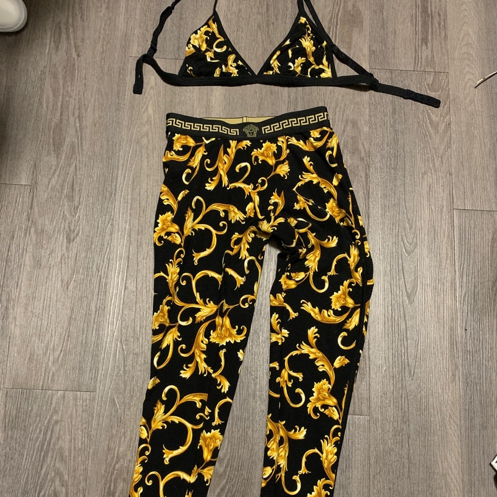 Authentic Versace baroque print leggings and bra.